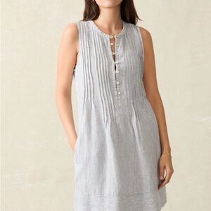 Faherty |  Isha Dress in Blue Mini Stripe | Medium